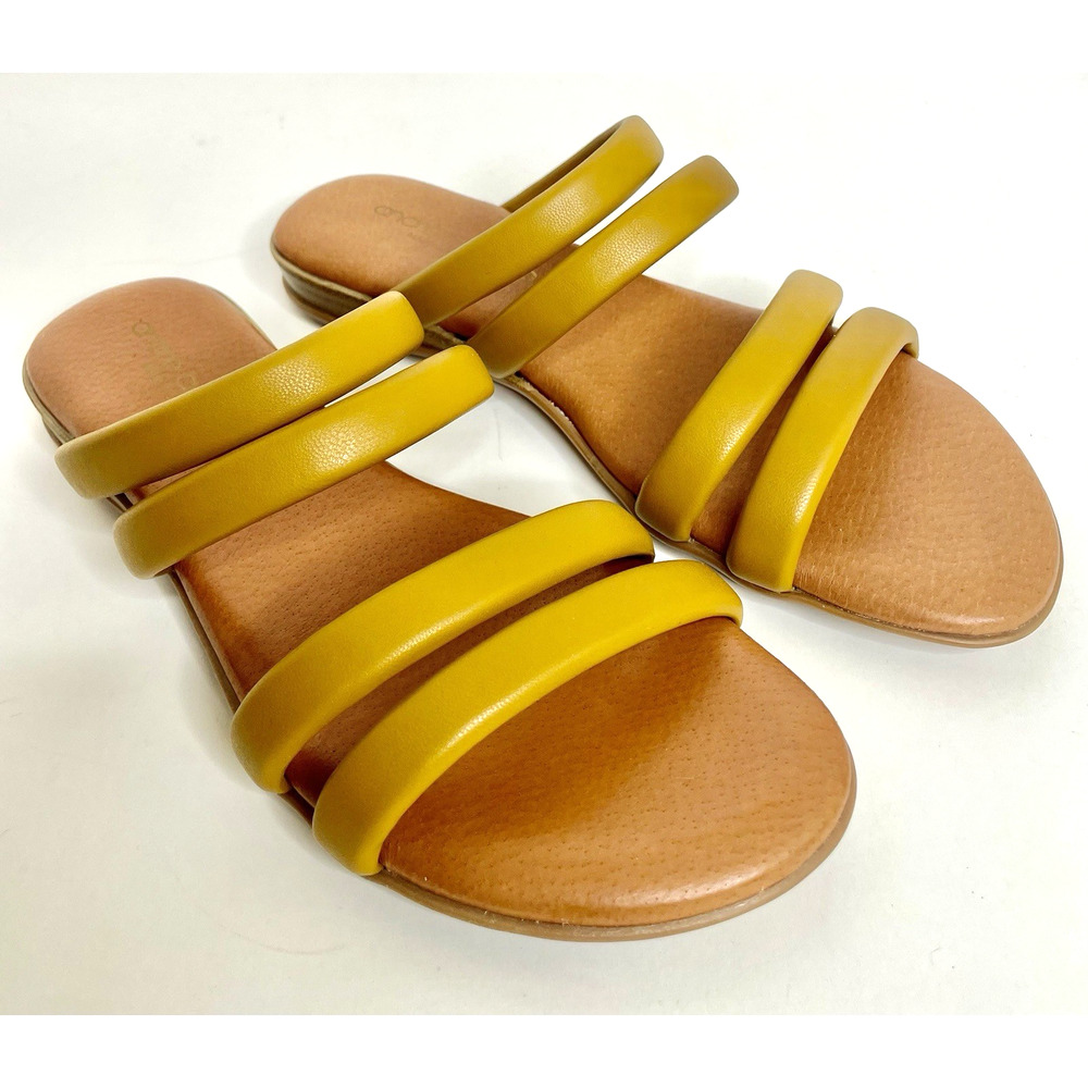 Andre Assous Four Band Yellow Saffron Sandal Size 7 US 37 EU Made In Spain